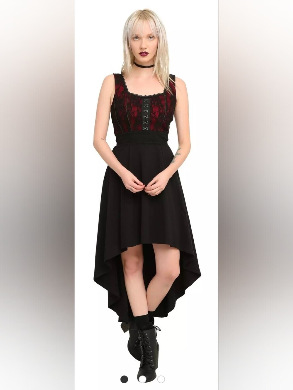 Hot Topic Royal Bones by Tripp Burgundy & Black Corset Hi-Lo Dress